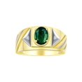 thumbnail image 1 of RYLOS Men's Rings 14K Yellow Gold Ring Classic Designer Style 8X6MM Oval Gemstone & Diamond Ring Green Sapphire Birthstone Rings For Men Size 9, 1 of 7