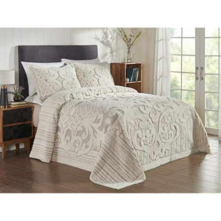 Better Trends Serenity Chenille Bedspread Set Available, Super Soft and Light Weight Medallion Design 100% Cotton Tufted Machine Washable Tumble Dry, Twin Bedspread Set, Beige