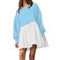 thumbnail image 1 of Womens Oversized Sweatshirt Dress Long Flowy Patchwork Pullover Tops Cute Drop Shoulder Sweatshirts Fall Long Sleeve Mini Dress Teen Girls Crewneck Solid Tunic Pleated Loose Clothing Beig, 1 of 5
