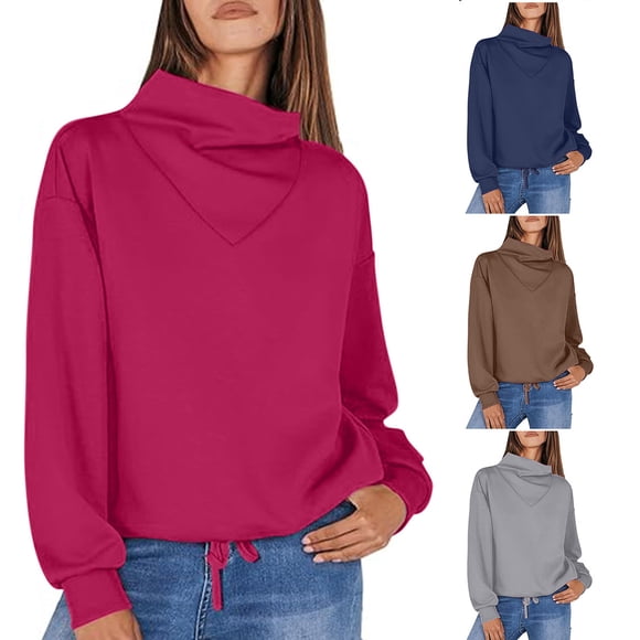 EQWLJWE Women'S Cowl Neck Oversized Sweatshirts Hoodies ,Turtleneck Sweaters For Women,Women'S Turtleneck Long Sleeve Shirt,2024 Fall Trendy Pullover Preppy Clothes Cute Teen Girls Outfits