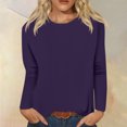 thumbnail image 2 of Timegard Womens Tops Long Sleeve Round Neck Solid Color Basic Tee Fall Casual Comfy Loose Tops Blouse, 2 of 5