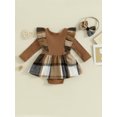 thumbnail image 4 of Gupgi Nouveau-Né Bébé Filles Automne Robe Romper Bébé à Manches Longues Houndstooth Impression Patchwork Combinaison Bandeau, 4 of 9