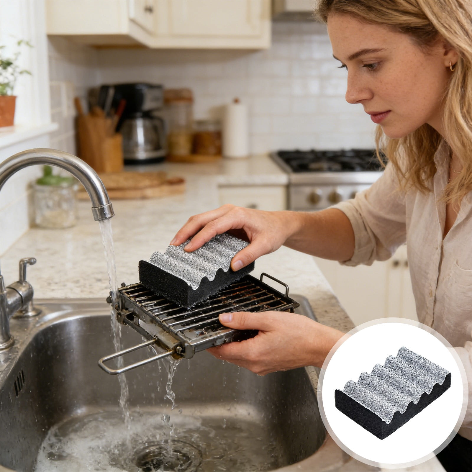 Scouring Sponge with Scrubber Side | Dual Sided Cleaning Sponge for Dish Washing | Heavy Duty Kitchen Scrub Sponge for Pots, Pans, and Household Cleaning