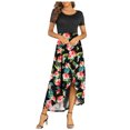 thumbnail image 1 of SMihono Robe Bohème d'Été pour Femmes Grande Taille Robes d'Été pour Femmes Robe à Manches Courtes Décontractée Fluide Asymétrique Longue Robe Maxi, 1 of 6