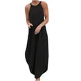 thumbnail image 1 of EQWLJWE Longue Robe pour Femmes Robe Décontractée pour Femmes en Coton et Lin à Col Rond, Unie, Sans Manches, Imprimée, Fendue, 1 of 4