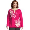 thumbnail image 1 of Just My Size Womens Split Neck Long Sleeve Graphic Tee, 3X, 1 of 1