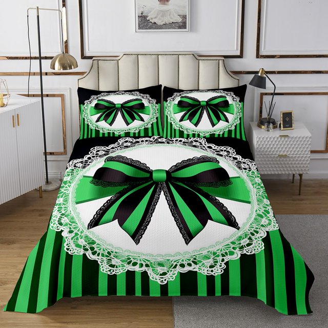 Erosebridal Girls Bow-tie Coverlet Set Twin, Kawaii Princess Bow Bedding Set, Striped Abstract Decor