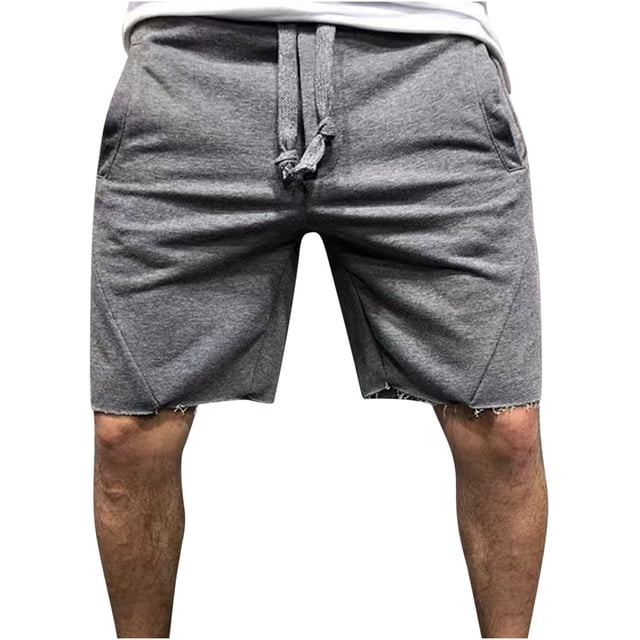 Yuzhih Men's Summer Shorts Casual Solid Color Drawstring Frayed Raw Hem Shorts Outdoors Workout Athletic Shorts