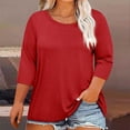 thumbnail image 2 of DDAPJ pyju T-shirts pour Femmes Grande Taille Amples Décontractés à Manches 3/4 Col Ras du Cou T-shirts Légers Chandails à Enfiler T-shirts Unis Basiques Ventes Éclair du Jour Rouge XXXXXL, 2 of 5