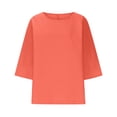 thumbnail image 4 of QATAINLAV Liquidation à 90 % de Rabais, T-Shirts Surdimensionnés pour Femmes Manches 3/4 Col Rond Hauts Décontractés Amples T-Shirts Basiques Blouse en Coton et Lin Tenues Tendance Été 2025 Rouge Melon D\'eau TTTG, 4 of 5