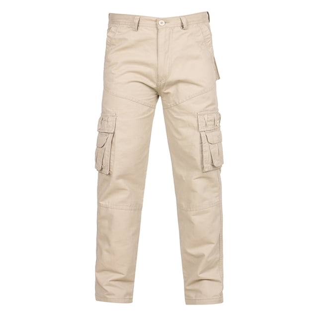 Yuyuzo Mens Cargo Pants Plus Size Straight Leg Low Waisted Trousers with Multi Pockets Classic Cargos Solid Color