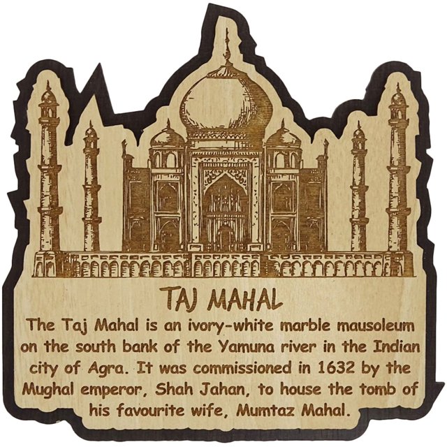 Printtoo Aimant de Réfrigérateur en Bois Gravé Taj Mahal Souvenir Cadeau Objets de Collection