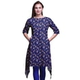 thumbnail image 1 of Bimba Hauts Imprimés à Feuilles Bleues et à Fleurs pour Femmes Kurti Asymétrique Robe d'Été pour Filles Grande, 1 of 6