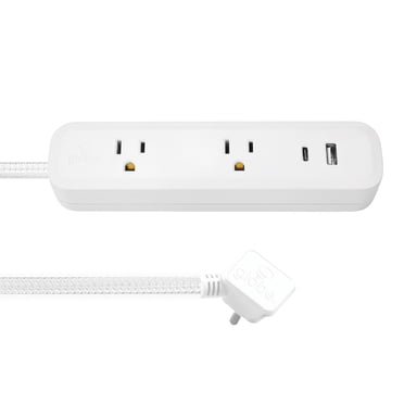 Globe Electric 2-Outlet White Flat Plug Power Strip with USB Charging Ports and 6FT Fabric Extension Cord