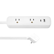 Globe Electric 2-Outlet White Flat Plug Power Strip with USB Charging Ports and 6FT Fabric Extension Cord