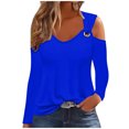 thumbnail image 1 of Yuyuzo Womens Tunic Tops Cold Shoulder Long Sleeve Shirts Loose Solid Color Lightweight Tee Tops, 1 of 5