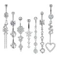 thumbnail image 1 of HLONK Heart-Shaped Silver Dangle Belly Button Ring  3.54”, 1 of 7