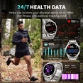 thumbnail image 3 of Smart Watch for Men(Answer/Dial Calls), 1.43'' AMOLED/100 Sports Modes, 5ATM Waterproof Fitness Watch with Fitness Tracking Fits for Android and iOS Smartwatch Silver Steel, 3 of 9
