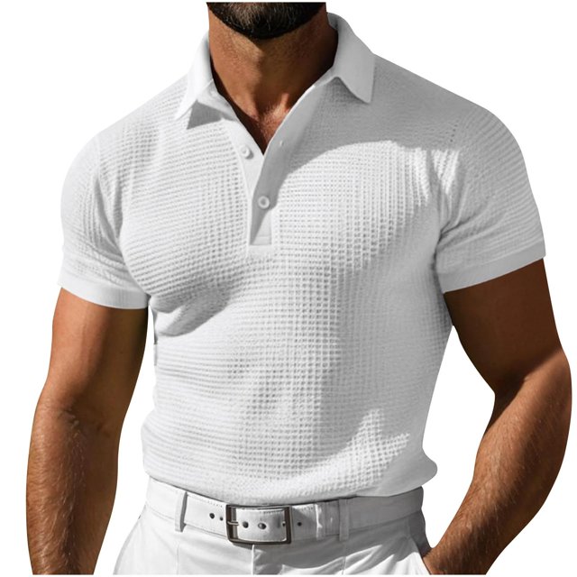 cfhntfmh V Neck Shirts for Men Slim Short Sleeve Muscle Golf T-Shirts Summer Knitted Collared Soft Buttons down Tees