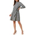 thumbnail image 1 of INSPIRE CHIC Robe Fleurie pour Femme Col Montant Manches Longues Taille à Nouer Longueur Genou Robe Bohème m Bleu Marine, 1 of 8