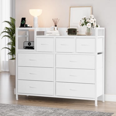 EDTara Commode Moderne en Tissu de 39 Pouces, Meuble Télé avec Tiroirs, Station de Recharge Multifonction, Commode pour Chambre, Salon, Couloir