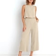 thumbnail image 4 of RKSTN Two Piece Set for Woman Round Neck Solid Color Sleeveless Blouse and Loose Pockets Pants Summer Outfits, 4 of 7