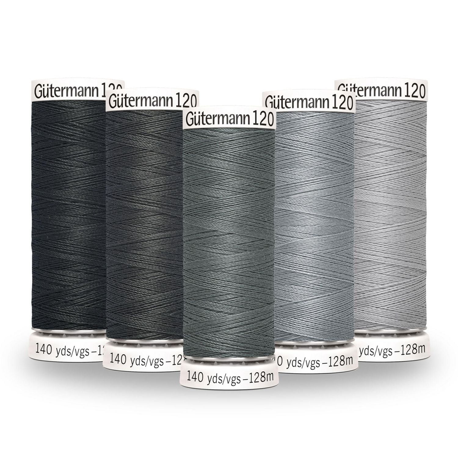 GÜTERMANN Sew-All Polyester Thread No. 120 Colour Gradient 5-Pack, Grey, 128 m (140 yd)