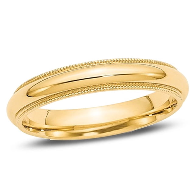 Ladies 14K Yellow Gold 4mm Comfort Fit Milgrain Wedding Band Ring