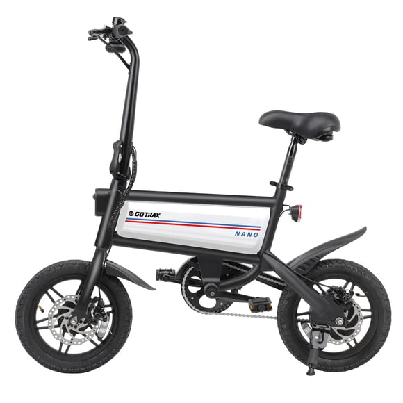 Gotrax Nano Vélo Électrique Pliant 14 Pouces, Autonomie Max 25 Miles (Assistance au Pédalage) et Vitesse Max 15,5 Mph, Alimenté par Moteur 350 W, Selle Réglable et Doubles Garde-Boue, Bicyclette Électrique de Navettage pour Adultes/ados Blanc