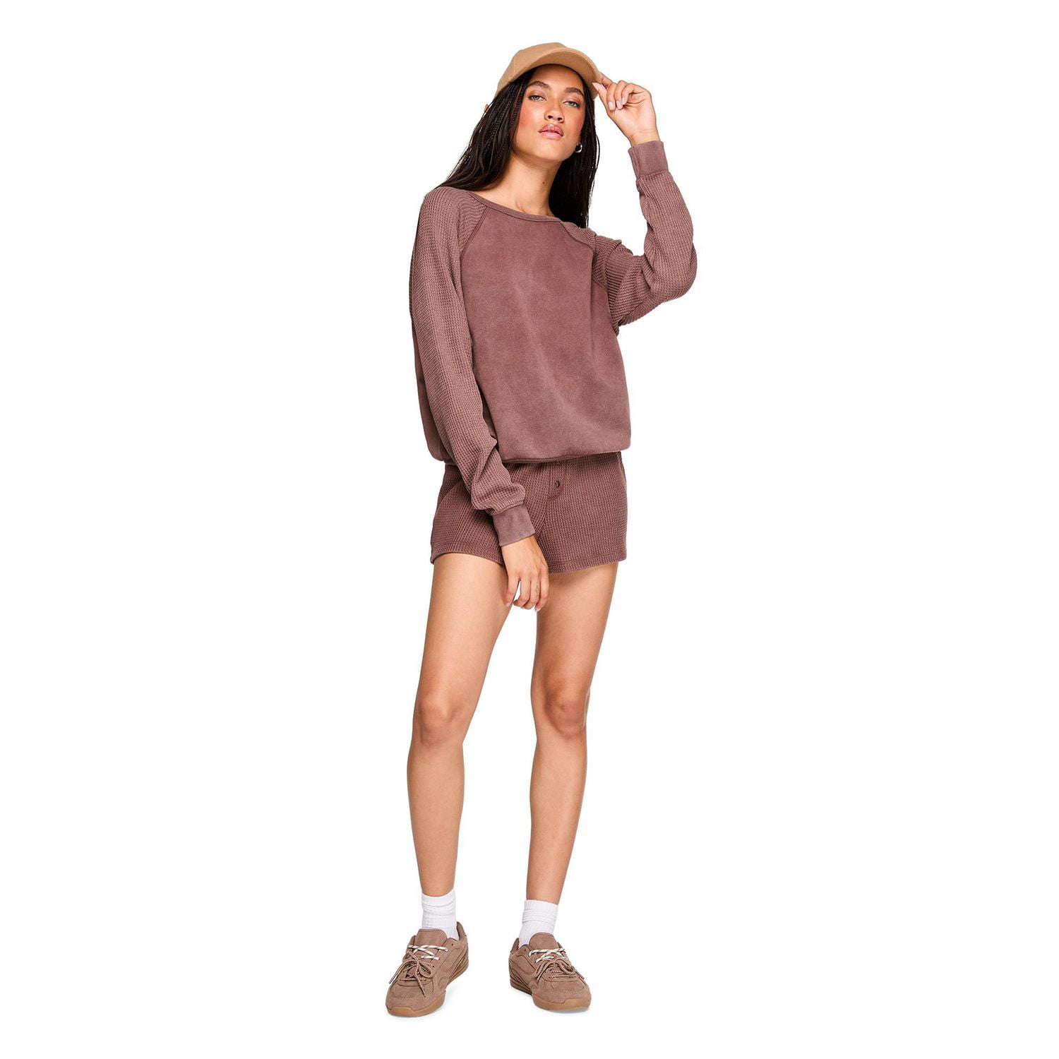 Coton ouaté à manches raglan en tricot gaufré Wild Skye pour femmes