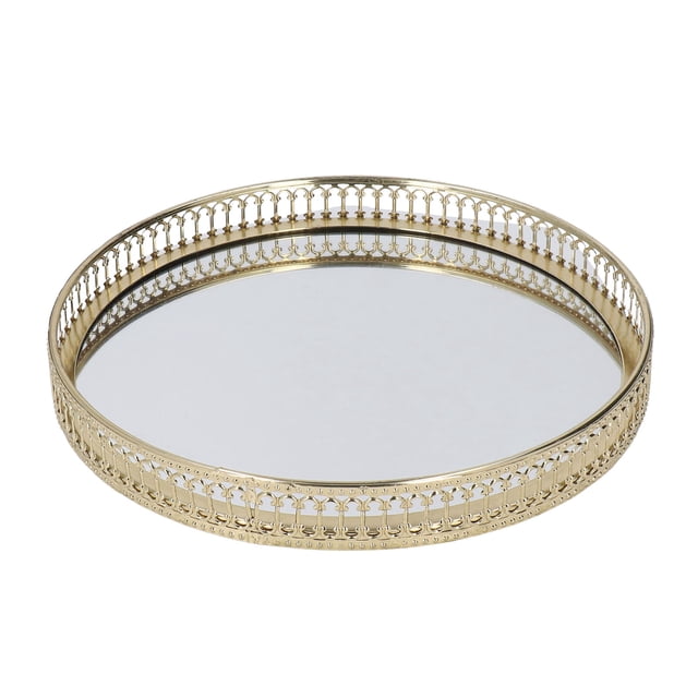 Plateau Miroir, Plateau de Rangement Rond Grand Métal Poli pour Bureau