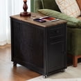 thumbnail image 1 of CHIC HOUSE Tables d'Appoint pour Salon avec Station de Recharge et Roulettes, Table de Chevet Style Ferme pour Chambre avec Tiroir de Rangement, Tables Étroites à Roulettes Tables d'Accent Petites Tables pour Petit Espace, Noir, 1 of 11