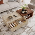 thumbnail image 5 of Tribesigns Extendable Coffee Table with 2 Storage Drawers, Dual-Tone Center Table with Sliding Tabletop, Multi-Functional Hidden Storage Wooden Rectangle Cocktail Table for Living Room, Walnut & Oak, 5 of 5