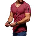 thumbnail image 1 of UKAP Men Blouse Short Sleeve Summer Tops Solid Color T Shirts Fashion Work Basic Tee Wine Red S, 1 of 2