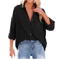 thumbnail image 1 of Women's Spring Fall Button Down Shirts Blouse Long Sleeve Lapel Solid Casual Oversized Jackets Tops with Pockets, 1 of 7