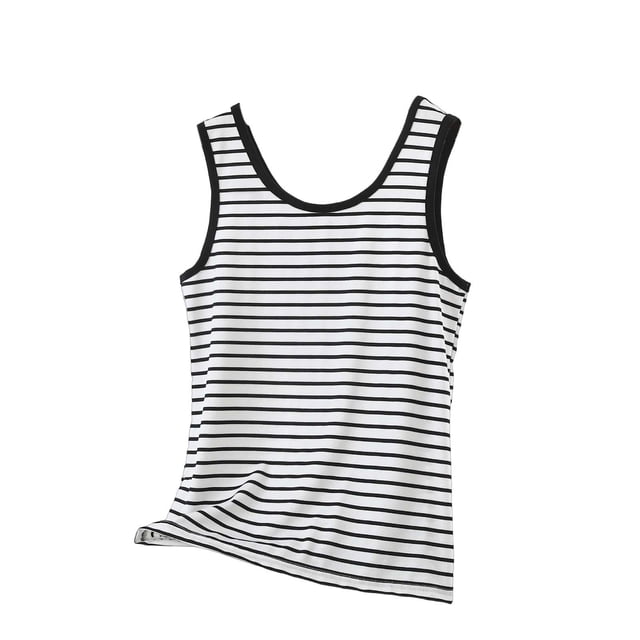 Ymauqau Débardeurs pour Femmes Grande Taille Doux et Confortables à Encolure Dégagée Rayés Sans Manches T-Shirts Basiques Décontractés Camisoles