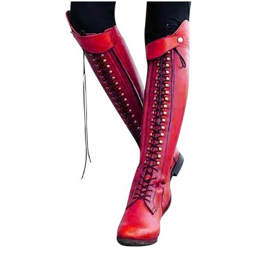 jovati Womens Fashion Solid Color Over-the-knee Boots Lace-up Thick Heel Womens Boots