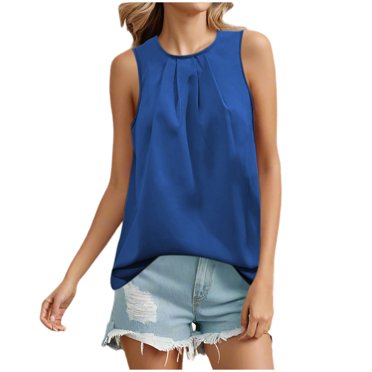 Timegard Tank Top for Women Summer Round Neck Sleeveless Lightweight Ruched Casual Solid Color Tee Top