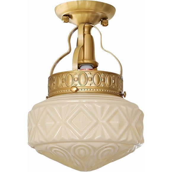 KCO Lighting Brass Globe Flush Mount Ceiling Light Mid Century Yellow Glass Ceiling Light Modern Entryway Light