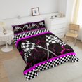 thumbnail image 4 of Erosebridal Racing Car Bedding Full Comforter Set, Checkered Flag Down Comforter, Honeycomb Geometric Decor, Breathable 3pcs, 4 of 8
