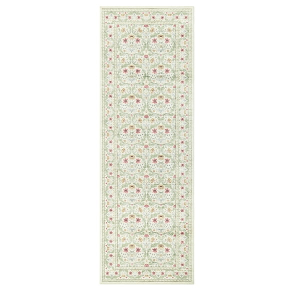 Tapis Coureur Lavable 2 X 6 Pi – Tapis Floral Vintage, Antidérapant, à Poils Courts, Doux, Déco Bohème Rustique pour Couloir, Cuisine, Chambre, Buanderie, Salle de Bain – Beige, É.-U.