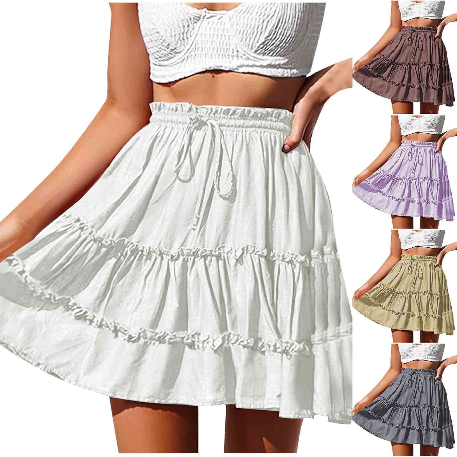 WRKEKC Jupes Mini pour Femmes, Jupes d'Été pour Femmes, Jupe Mi-Mollet Imprimée Décontractée de Mode pour Femmes