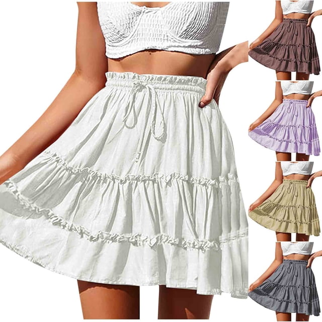 WRKEKC Jupes Mini pour Femmes, Jupes d'Été pour Femmes, Jupe Mi-Mollet Imprimée Décontractée de Mode pour Femmes