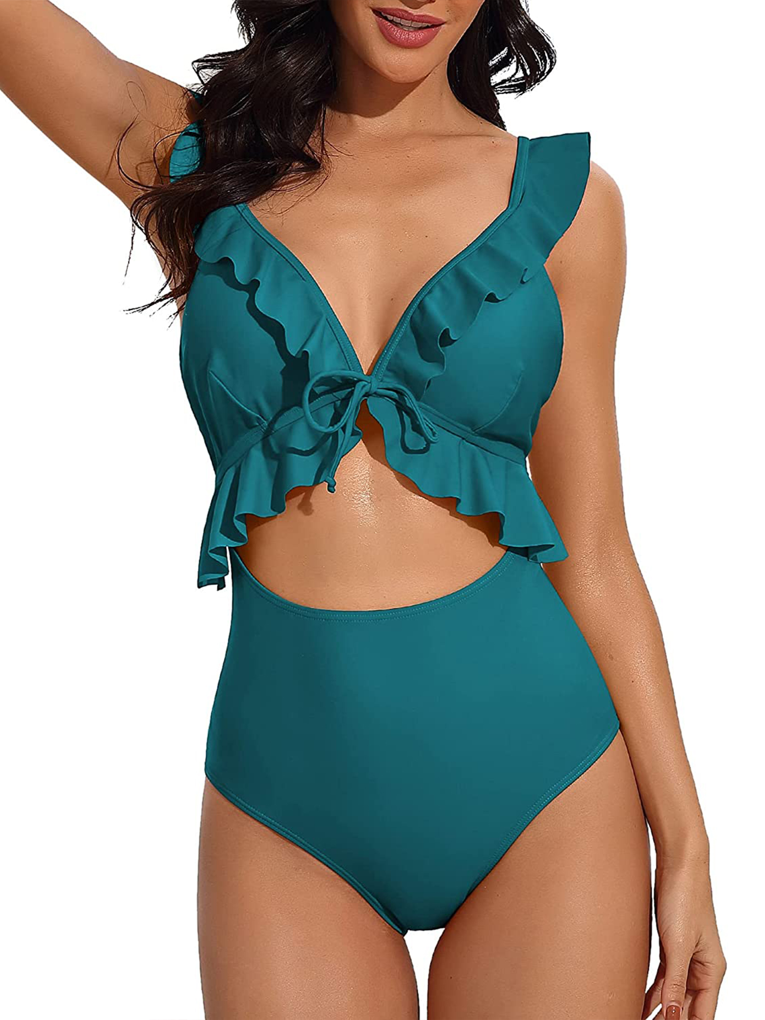 Charmo One Piece Bathing Suit for Women Ruffle Cut Out Swimsuits Strappy Monokinis