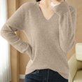 thumbnail image 1 of asjyhkr Tops For Women Long Sleeve Knit Cotton V Neck Sweater Pullover Basic T Shirts Solid Color, 1 of 6