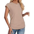 thumbnail image 3 of T-shirts d'Été pour Femmes Froncés à Manches Courtes Style Cap, T-Shirts à Col Rond, Mode Kaki TG, 3 of 7