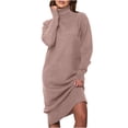 thumbnail image 1 of cfhntfmh Robes Chandails pour Femmes Tricot Doux Col Montant Manches Longues Robe Chandail Fête Décontractée Couleur Unie Robe Mini, 1 of 3