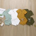 thumbnail image 2 of 2Pcs Infant Knitted Short Sleeve O-Neck Pullover Solid Color Shorts Unisex, 2 of 2