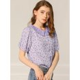 thumbnail image 2 of INSPIRE CHIC Women's Floral Puff Sleeves Pleated Collar Button Down Shirt, 2 of 6