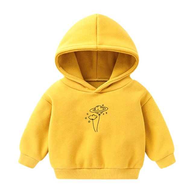 2025 3-8 Ans Bébé Fille et Garçon Sweat à Capuche Décontracté Manches Longues Imprimé Hauts Jaune